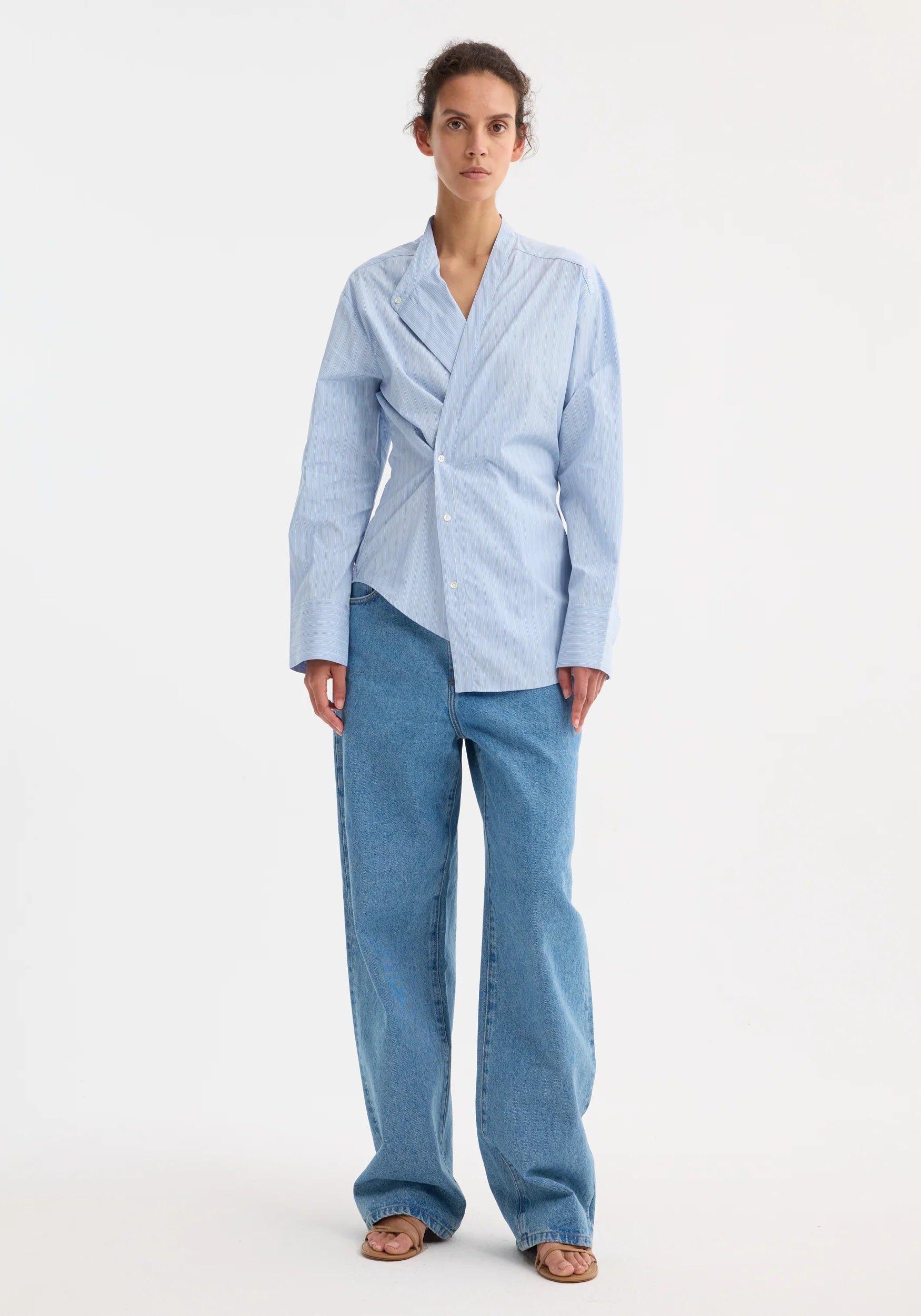 Róhe Overlap Striped Shirt | Blue Stripe