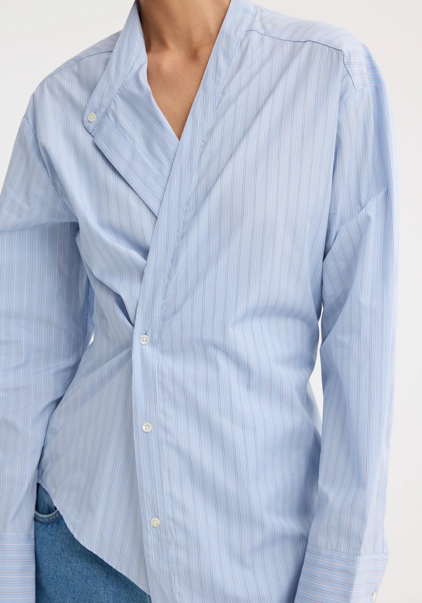 Róhe Overlap Striped Shirt | Blue Stripe