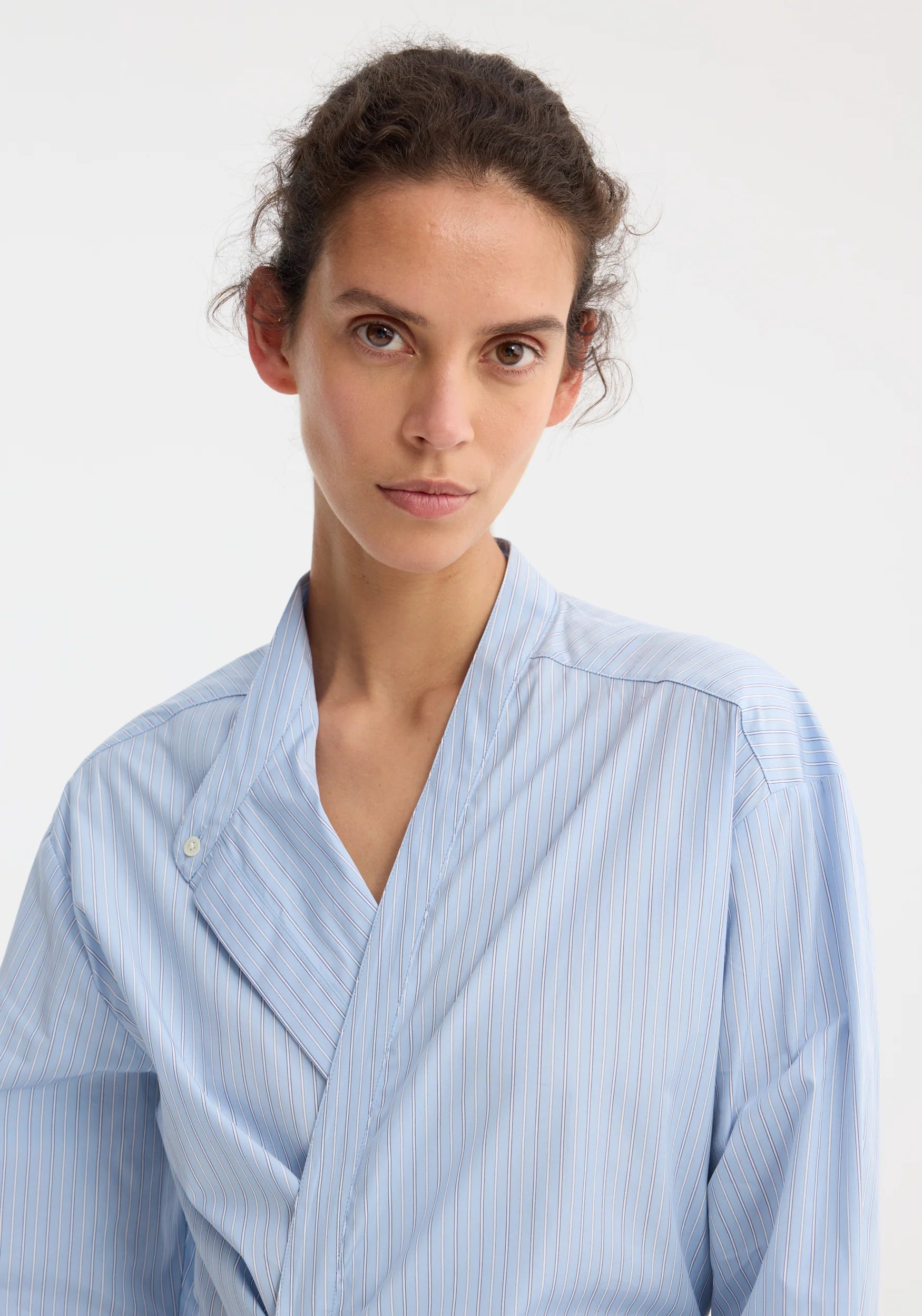 Róhe Overlap Striped Shirt | Blue Stripe