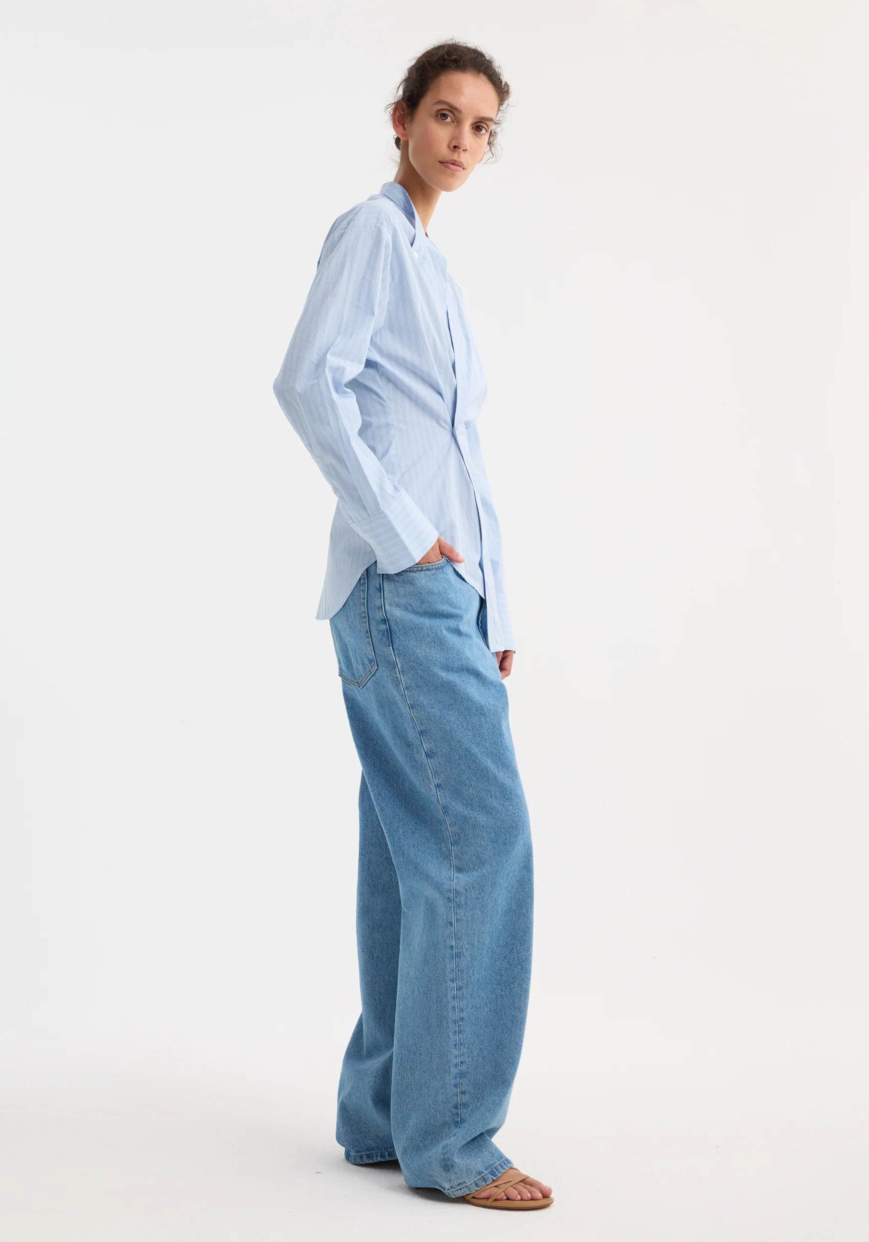 Róhe Overlap Striped Shirt | Blue Stripe