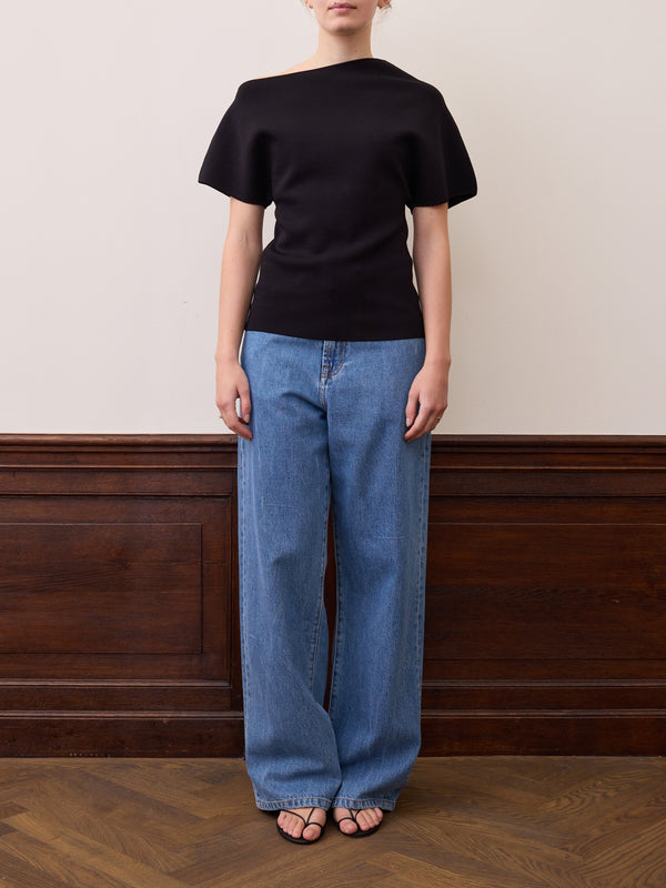 Róhe Asymmetrical Punto Milano Knit Top | Black
