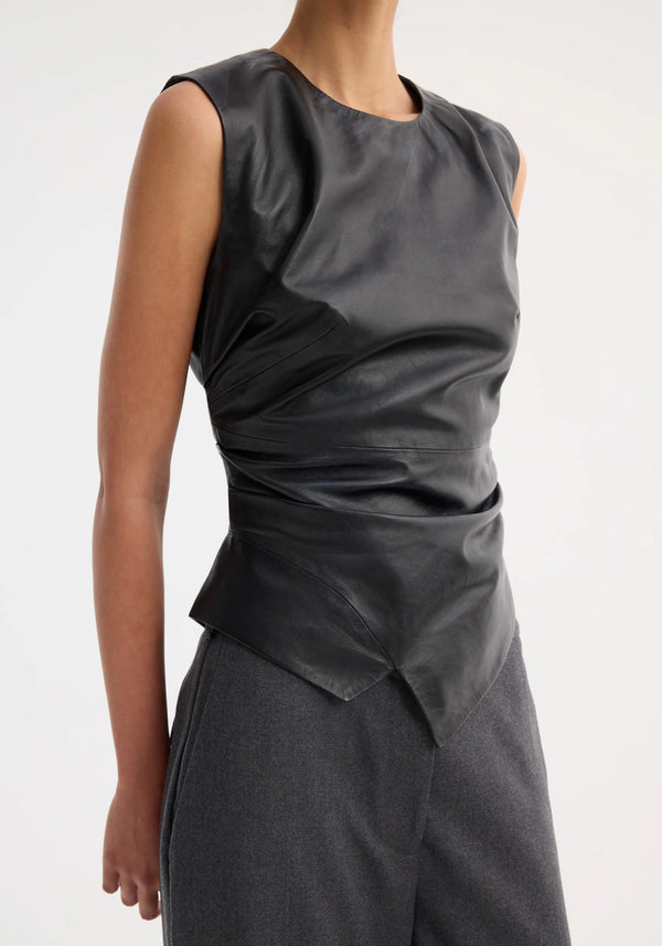 Róhe Sleeveless Draped Leather Top | Black
