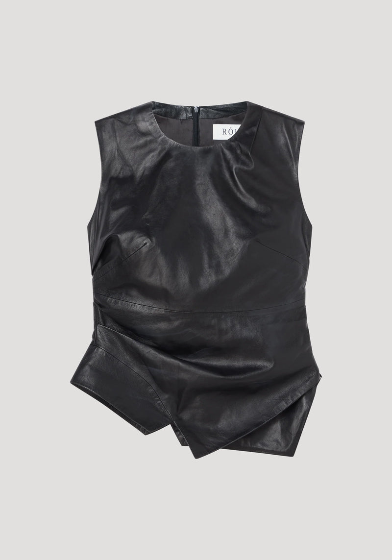 Róhe Sleeveless Draped Leather Top | Black