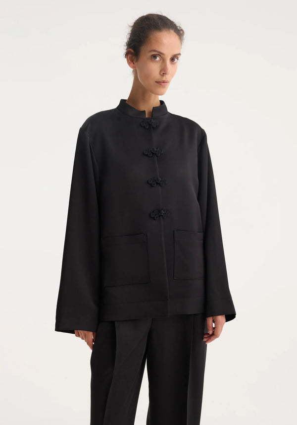 Róhe Mandarin Satin Jacket | Black