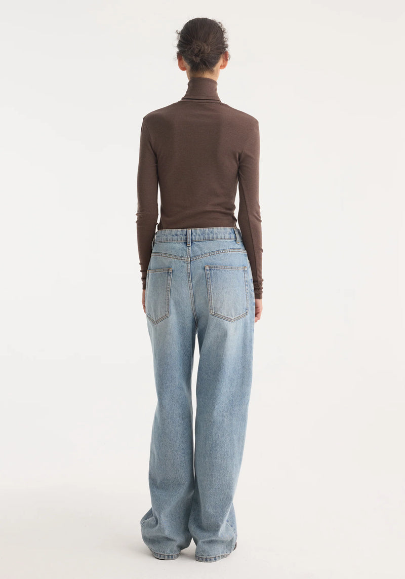 Róhe Fine Merino Jersey Turtleneck | Brown Melange