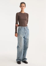 Róhe Fine Merino Jersey Long Sleeve Top | Brown Melange