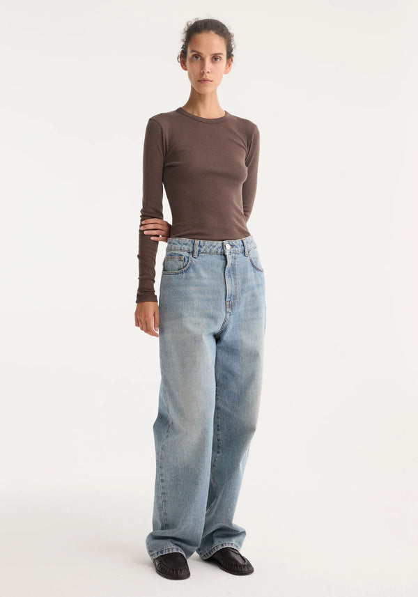 Róhe Fine Merino Jersey Long Sleeve Top | Brown Melange