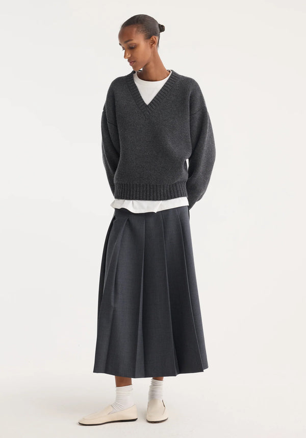Róhe Pleated Wrap Skirt | Dark Grey Melange