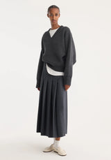 Róhe Pleated Wrap Skirt | Dark Grey Melange