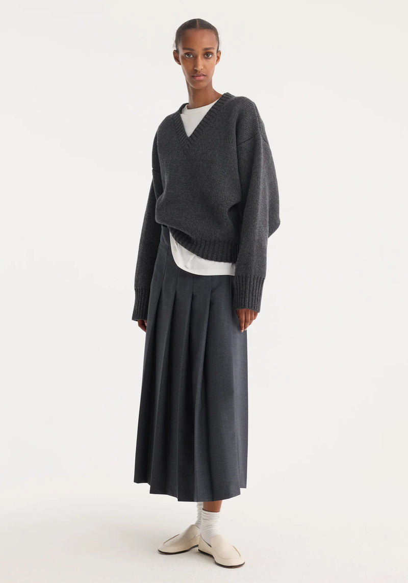 Róhe Pleated Wrap Skirt | Dark Grey Melange