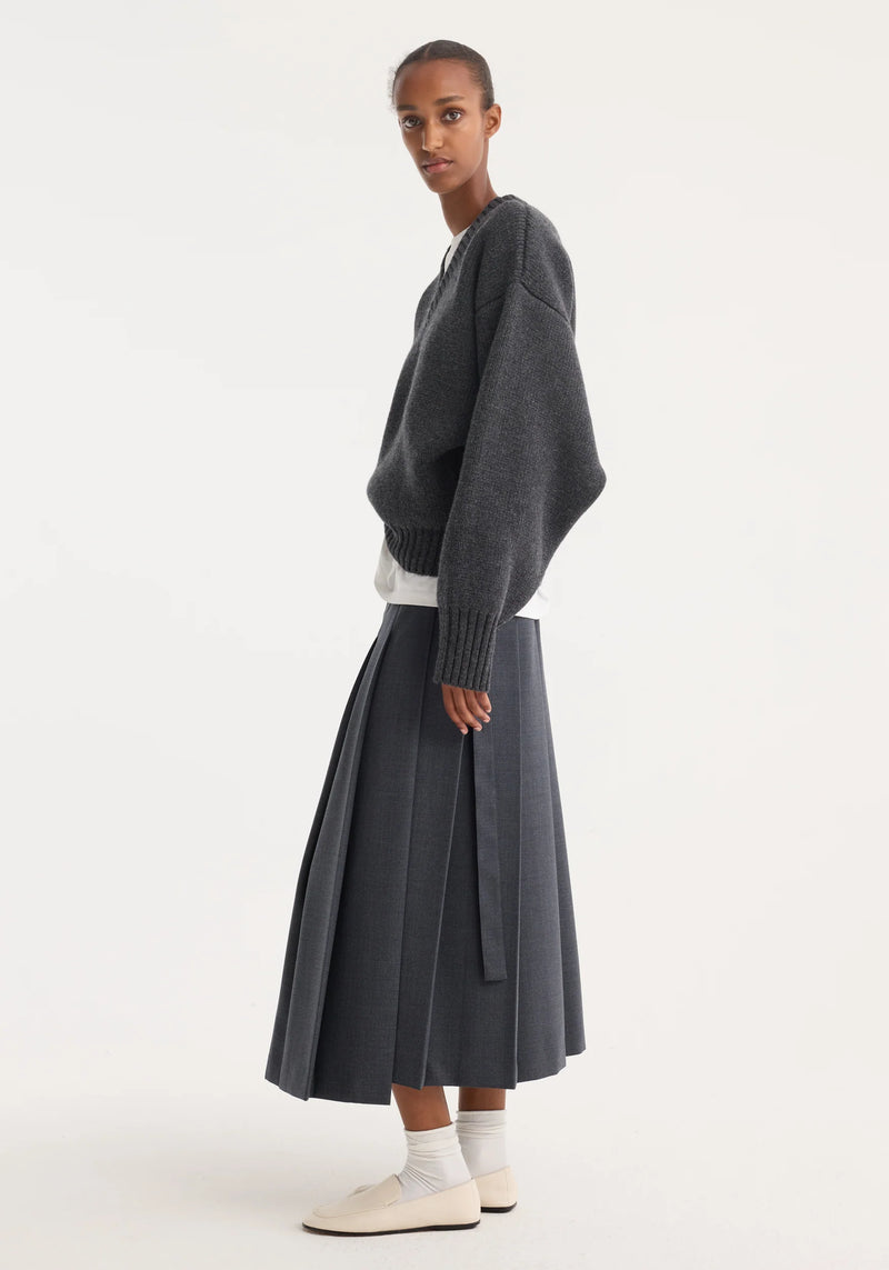 Róhe Pleated Wrap Skirt | Dark Grey Melange