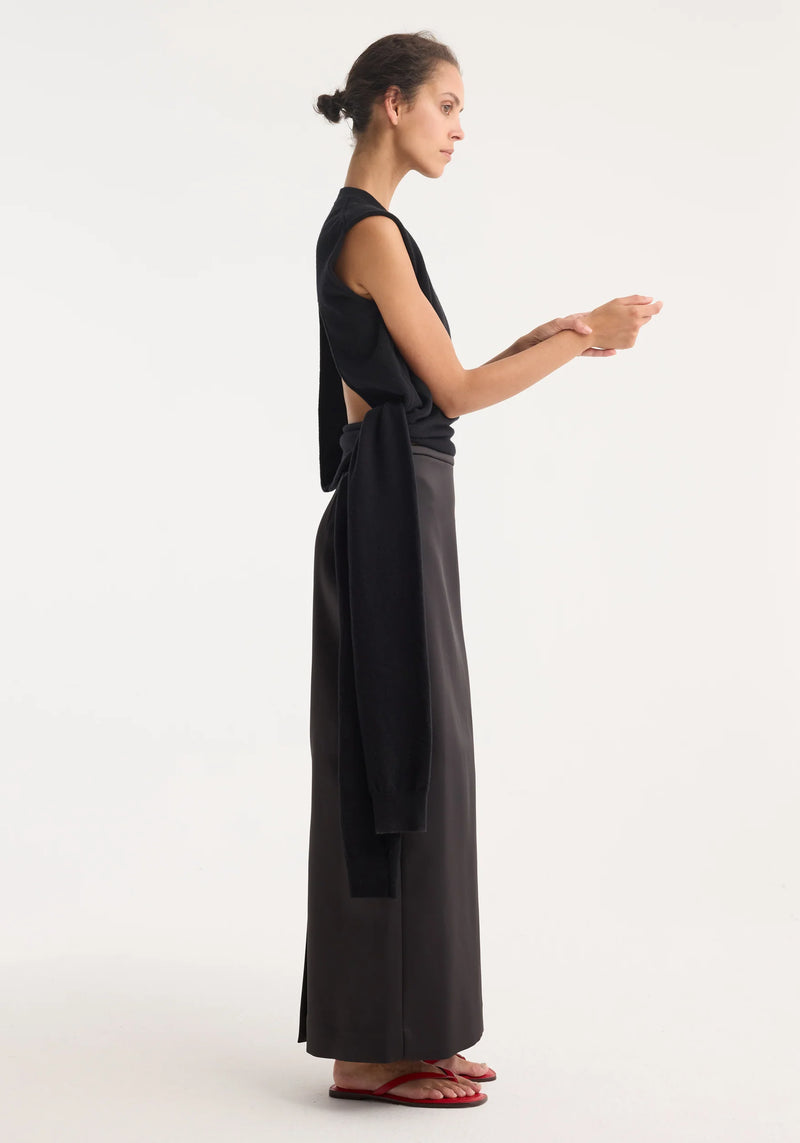 Róhe Column Satin Skirt | Black