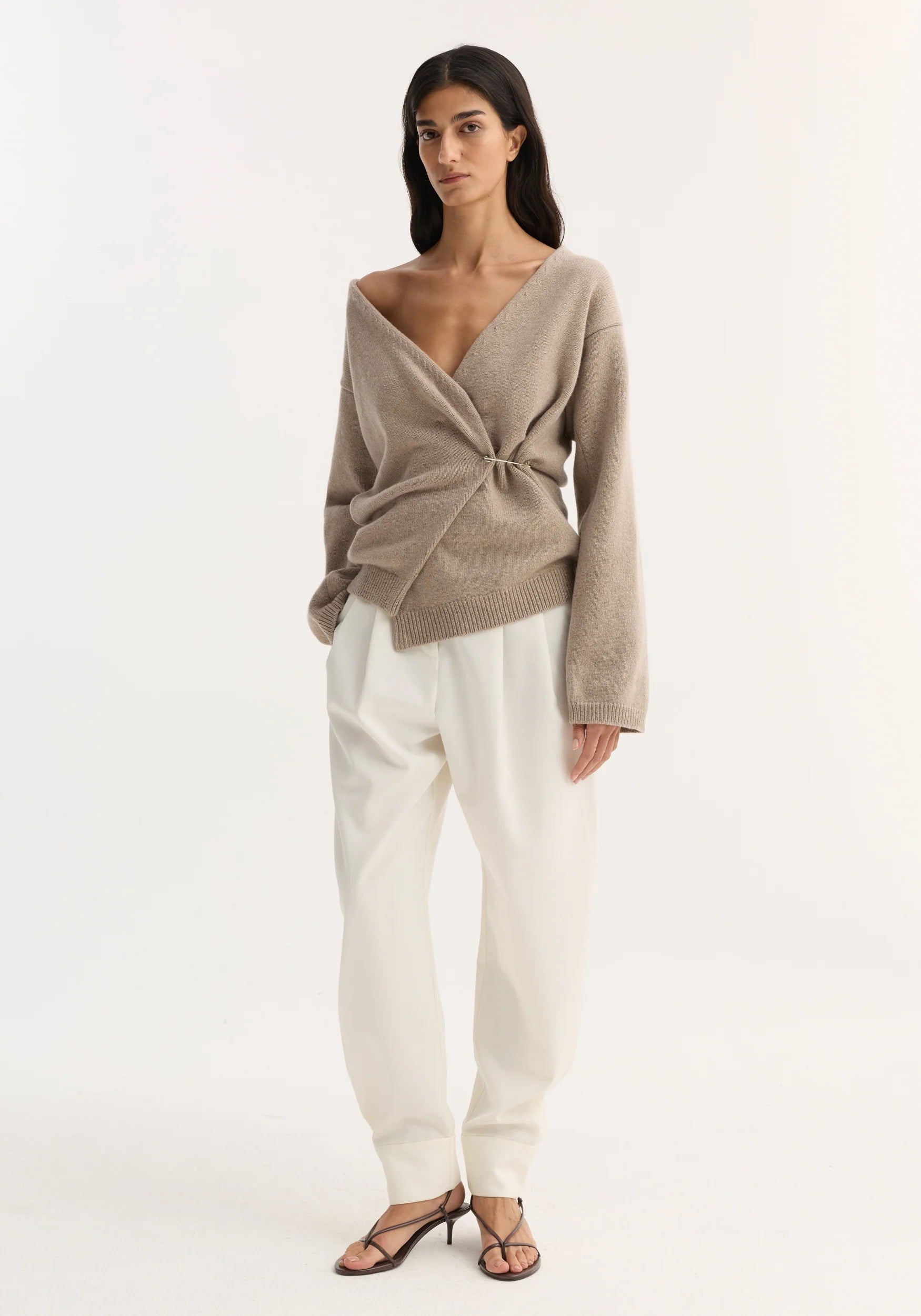 Róhe Off-Shoulder Wrap Cardigan | Light Taupe
