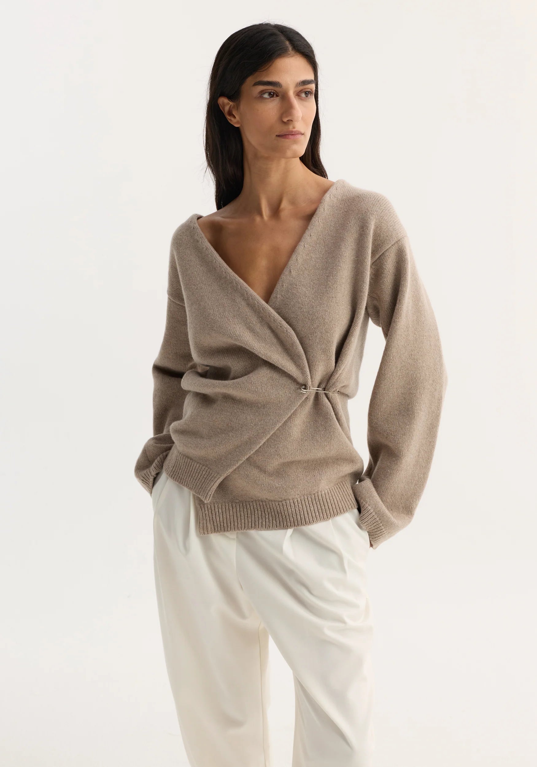 Róhe Off-Shoulder Wrap Cardigan | Light Taupe