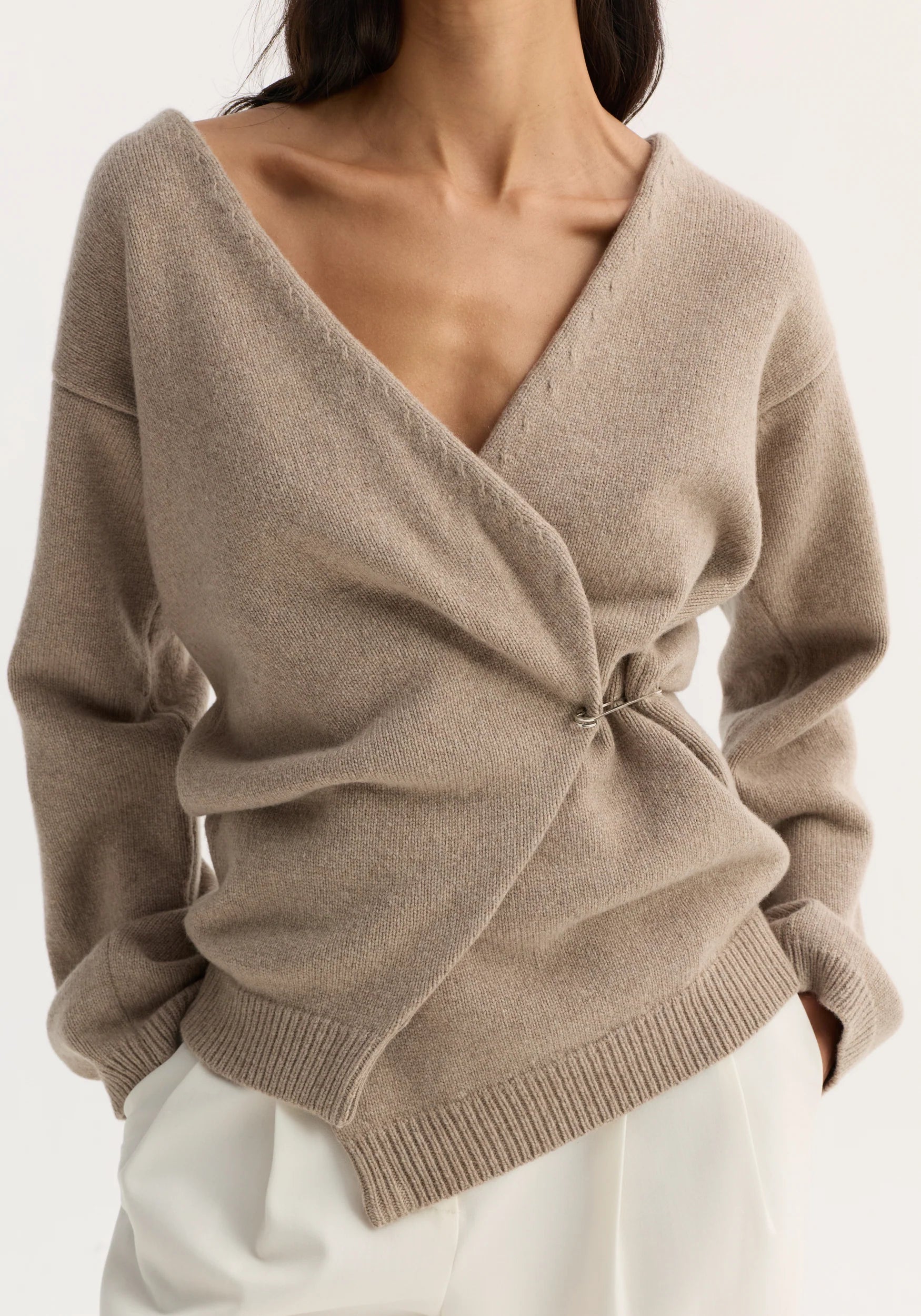 Róhe Off-Shoulder Wrap Cardigan | Light Taupe