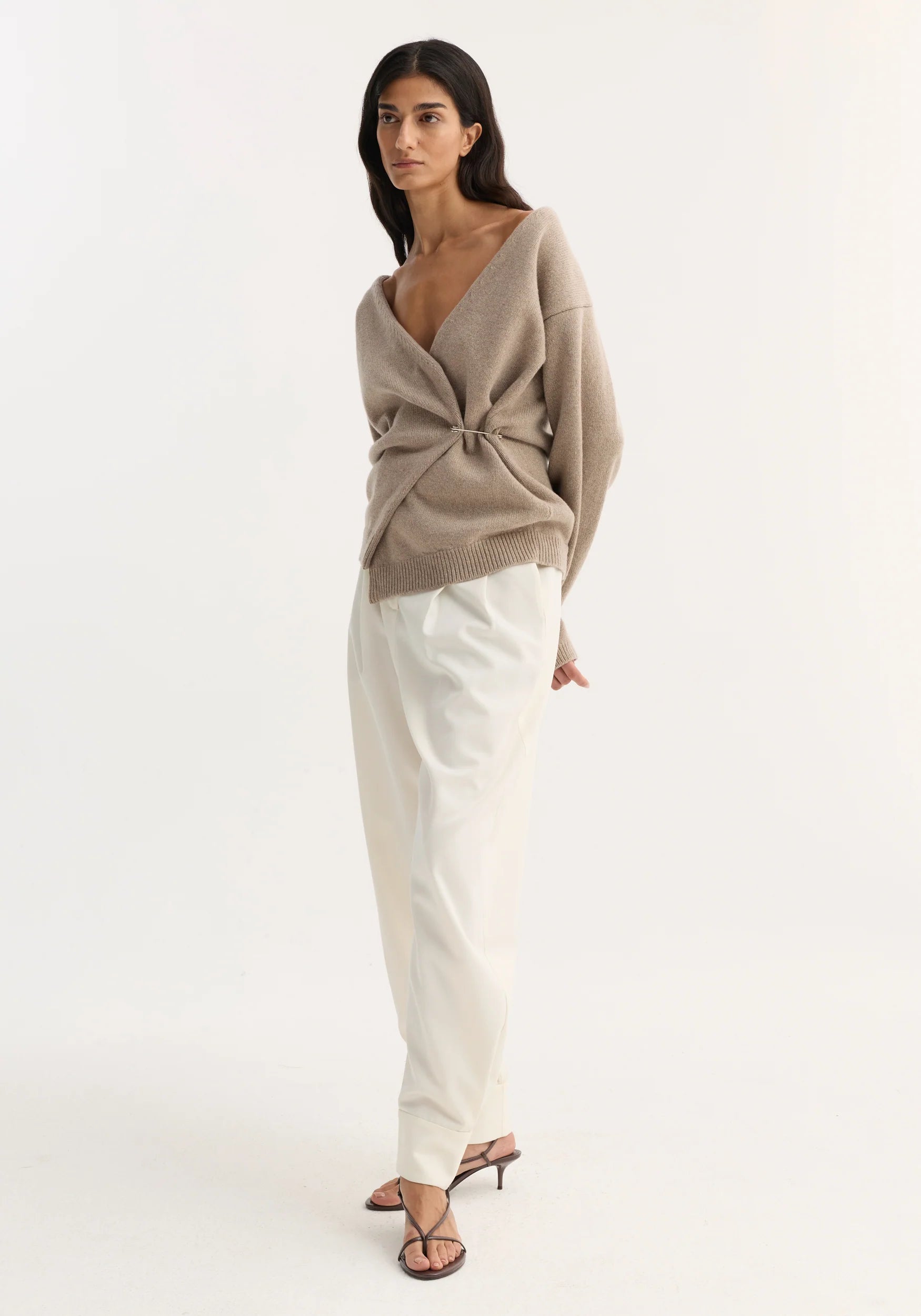 Róhe Off-Shoulder Wrap Cardigan | Light Taupe
