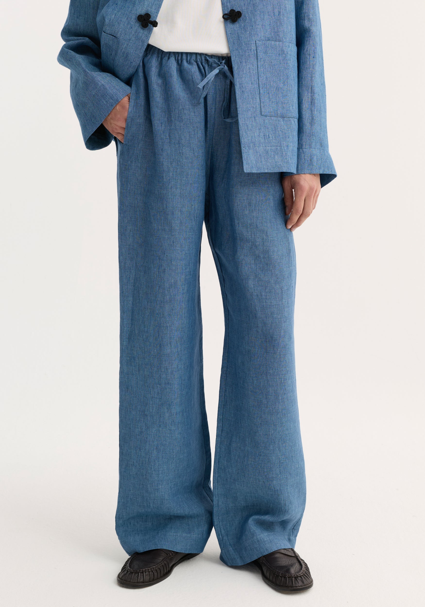 Róhe Wide Leg Pyjama Trousers | Ocean Blue