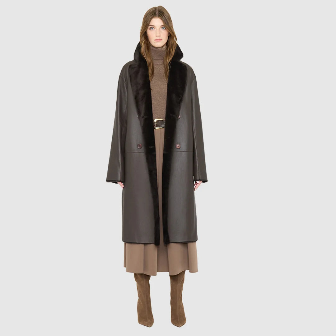 HiSO Elle Nappa Reversible Shearling Coat | Chocolate