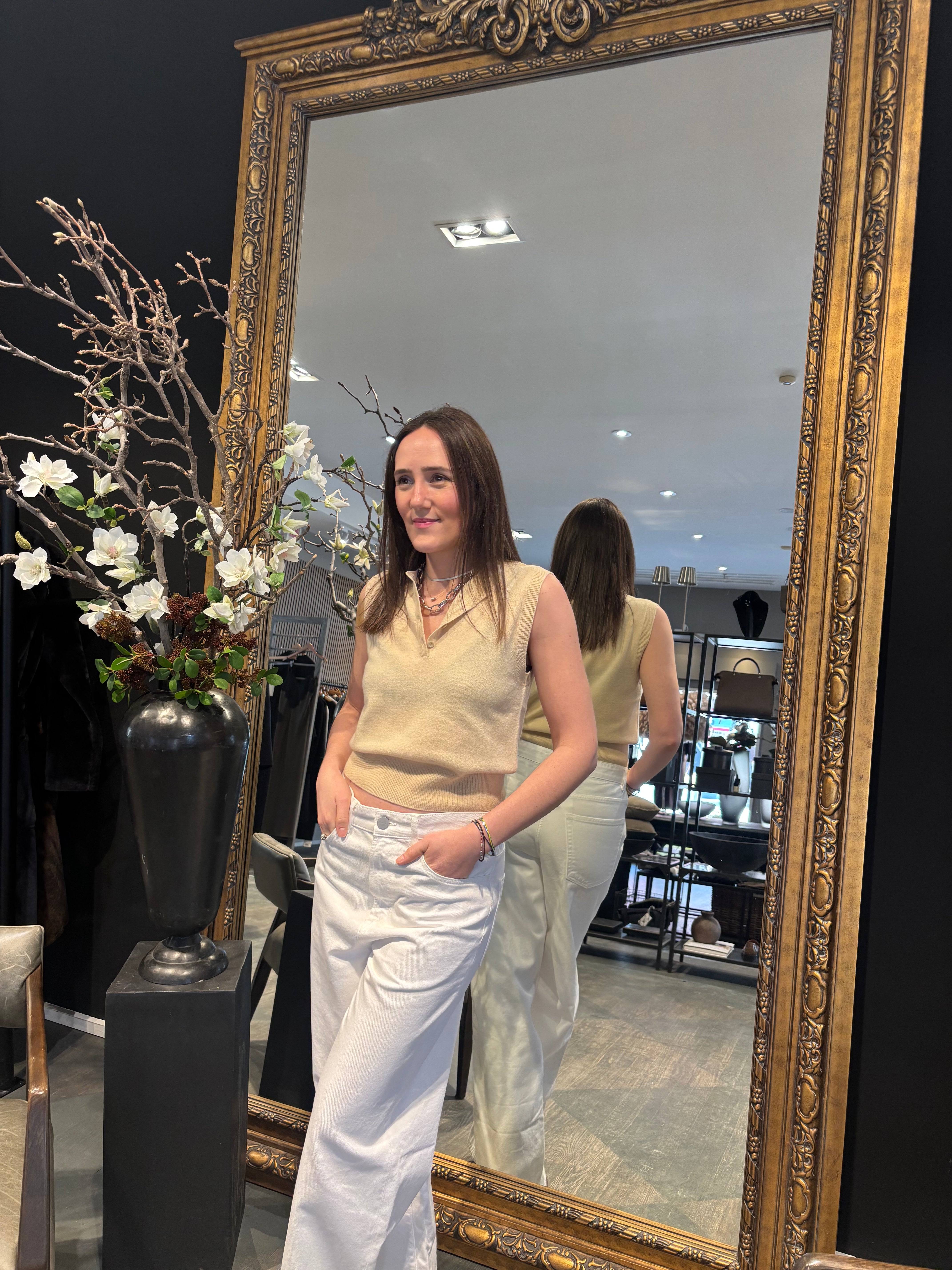 ELY ELY Marine Cashmere Henley Top | Creme