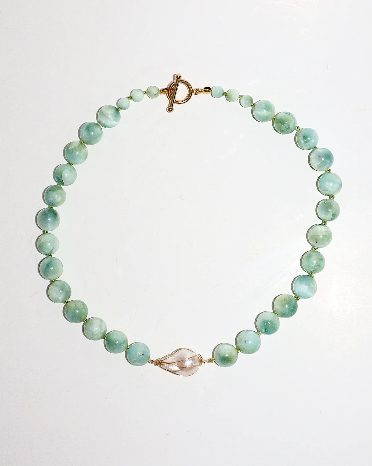 CMD Green Agelite Necklace/ Wrapped Baroque Pearl