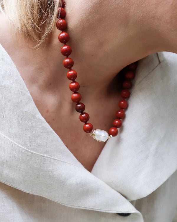 CMD Red Jasper Necklace/ Baroque Pearl