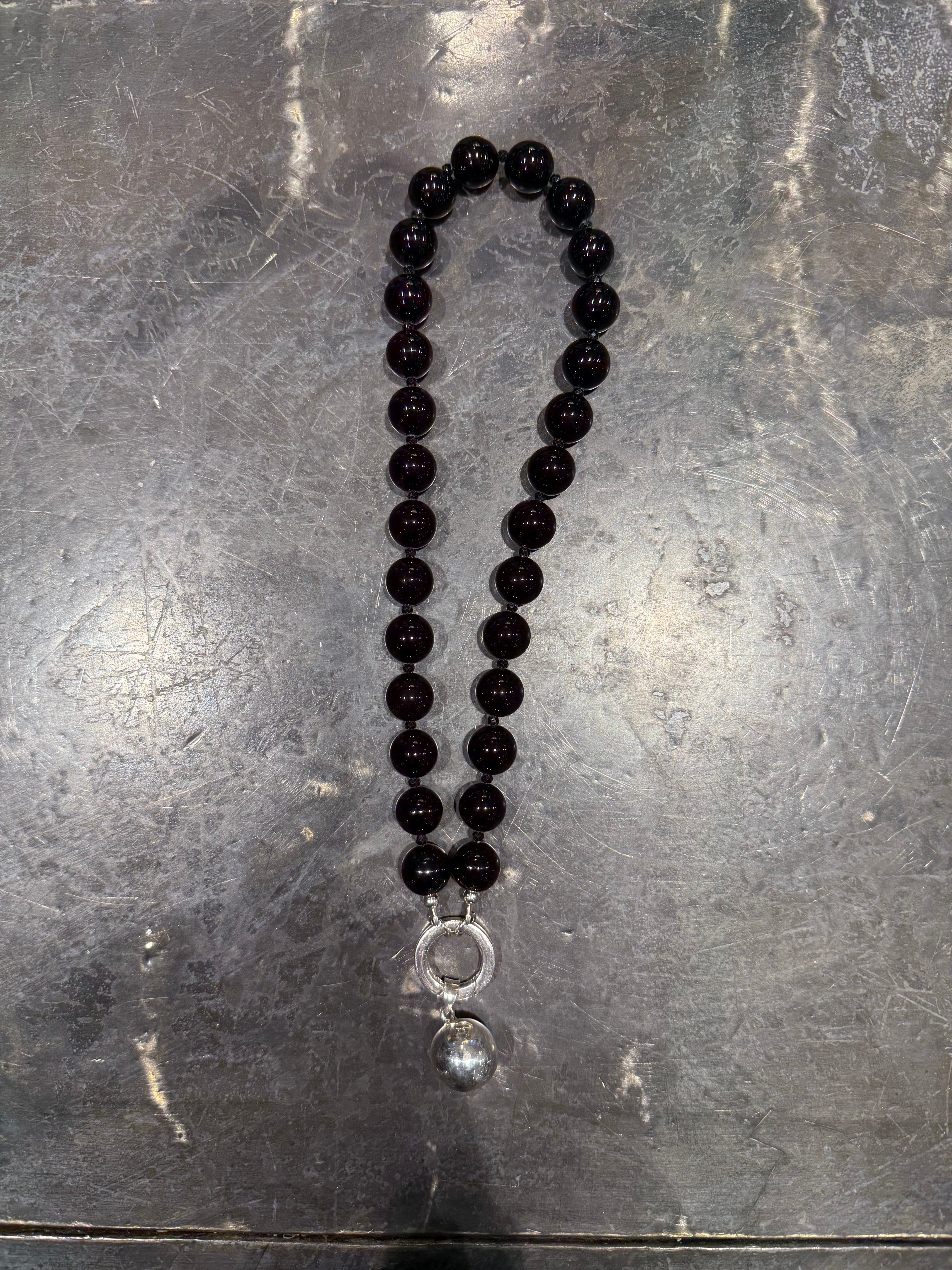 TLO Onyx/ Spinel Necklace/ Silver Ball