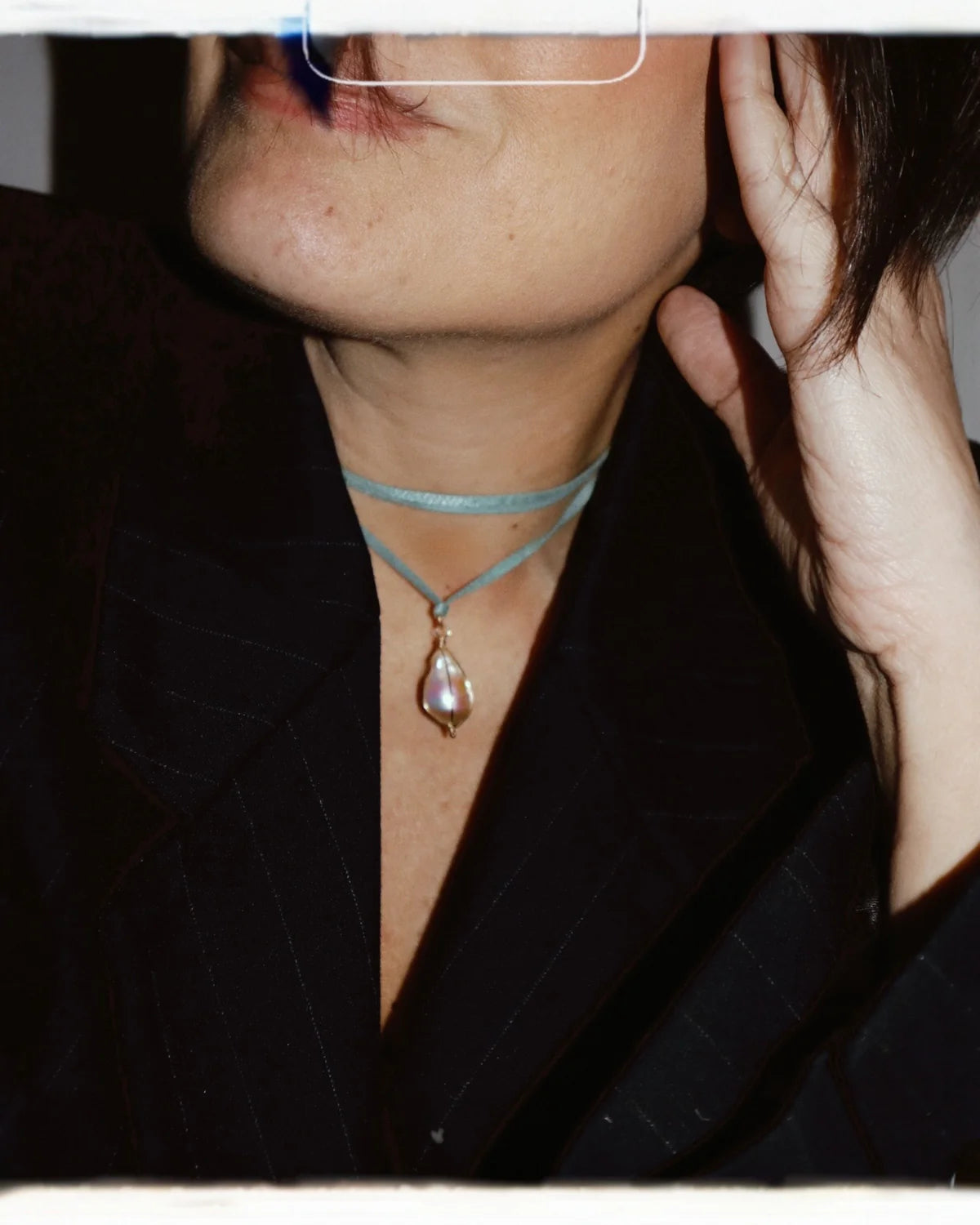 CMD Suede Wrap Necklace/ Baroque Pearl - Olive