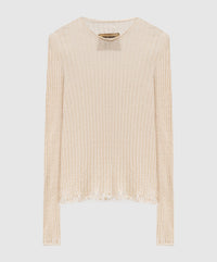 Uma Wang Off White Crew Frayed Sweater