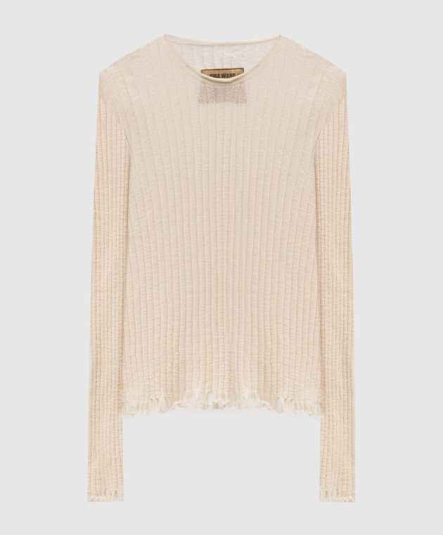 Uma Wang Off White Crew Frayed Sweater