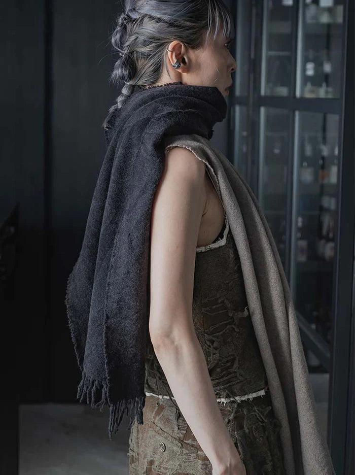 Uma Wang Wool Blend Scarf Black Tan