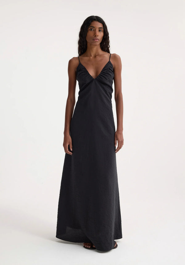 Róhe Hammered Silk V-Neck Slip Dress Black