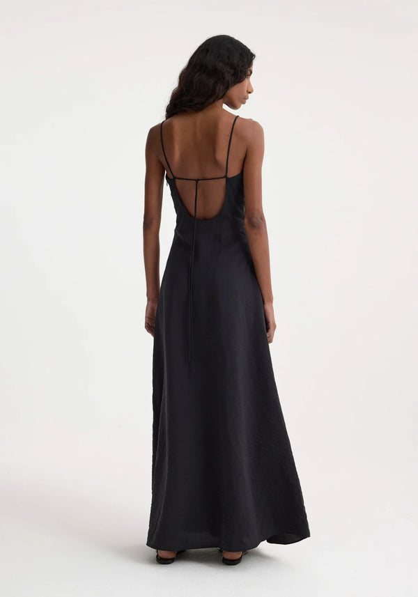 Róhe Hammered Silk V-Neck Slip Dress Black