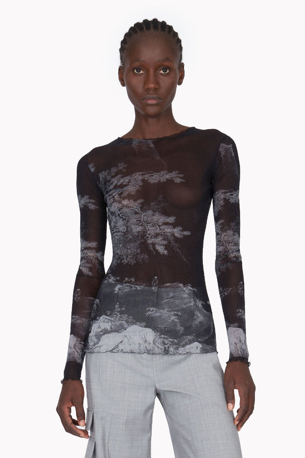 Act No. 1 Tulle Printed Stretch Top