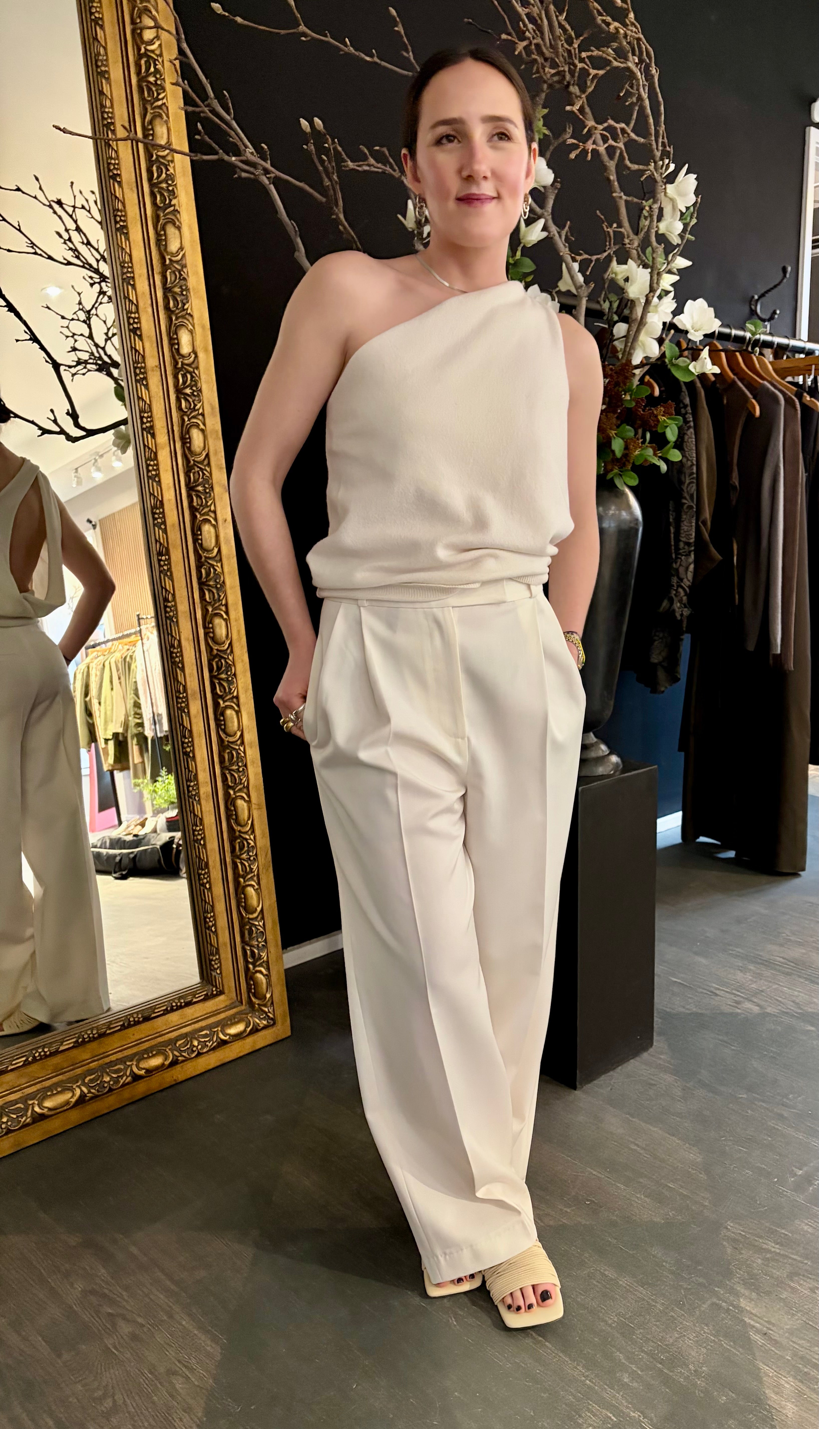 Róhe One Shoulder Sculptural Knit Top | Off White