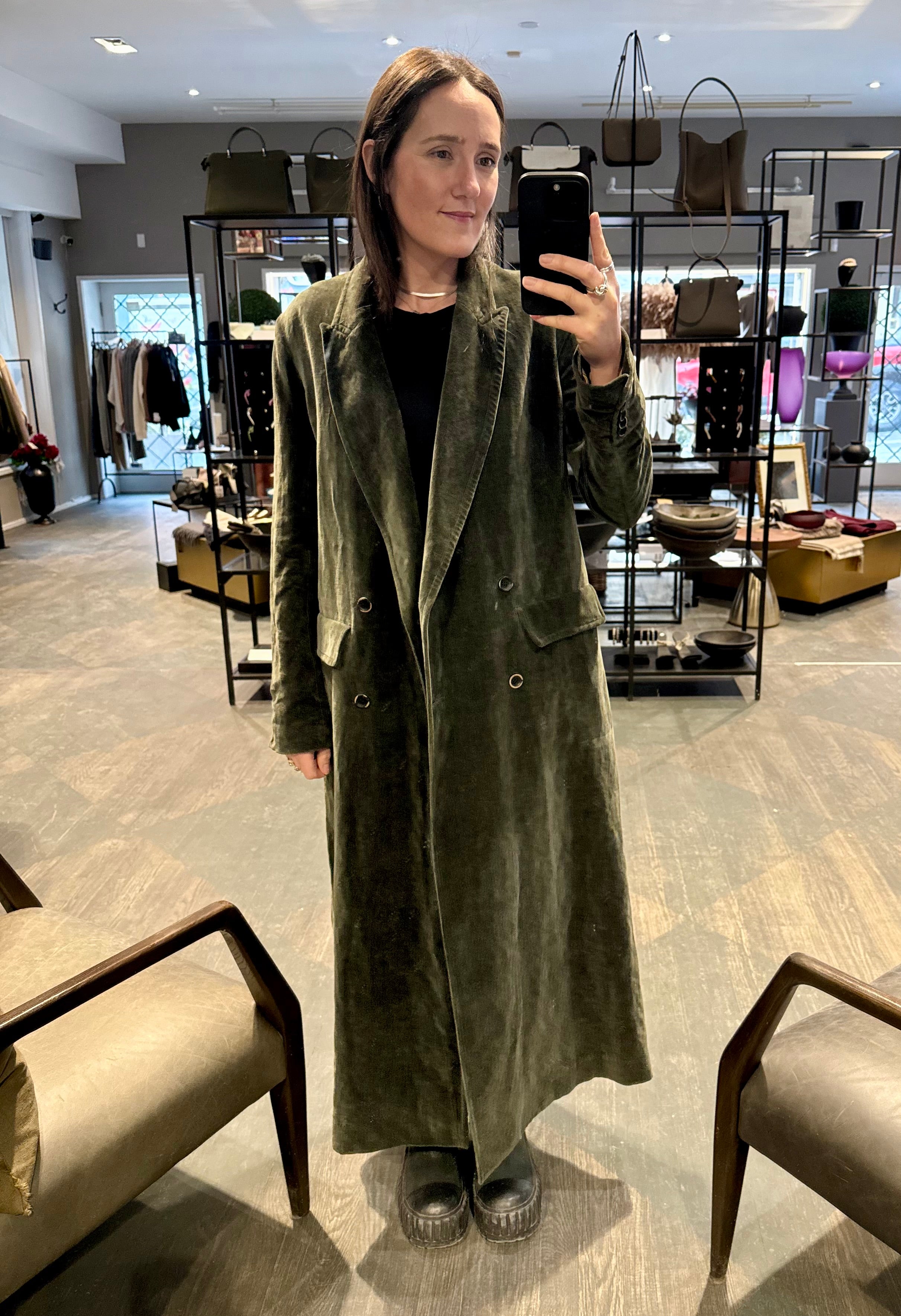 Uma Wang Velvet Camelot Coat Dark Green