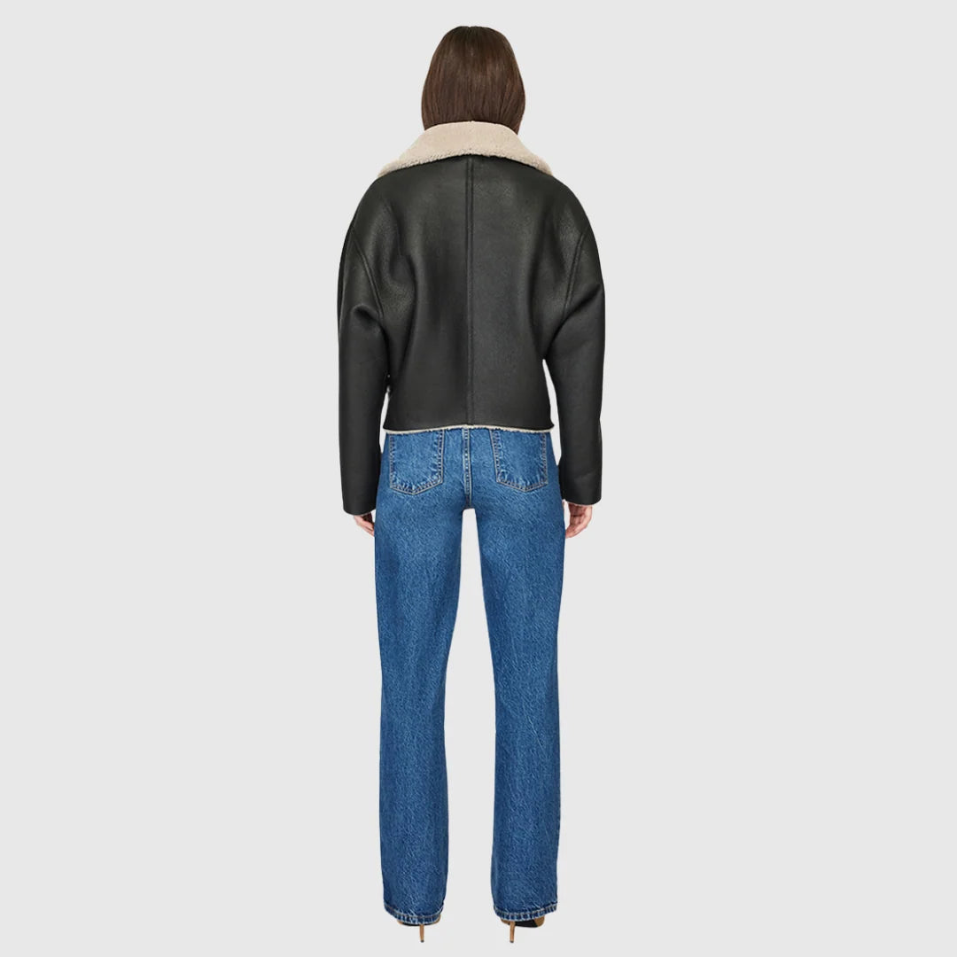 HiSO Aria Nappa Reversible Shearling Coat | Black Beige