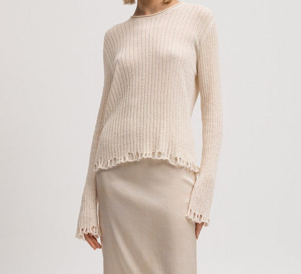 Uma Wang Off White Crew Frayed Sweater