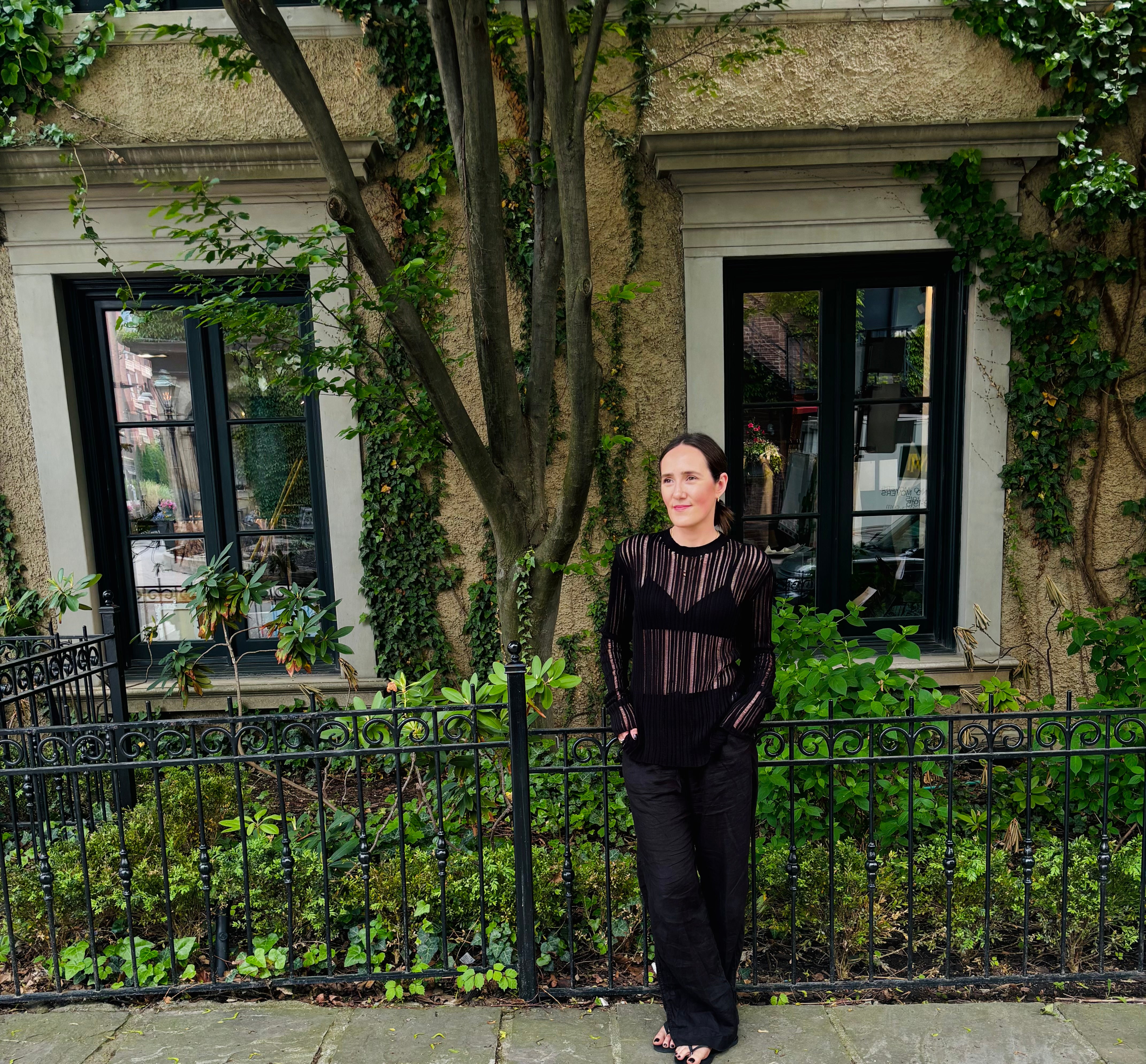 Des Phemmes Black Rib Knit Backless LS Top