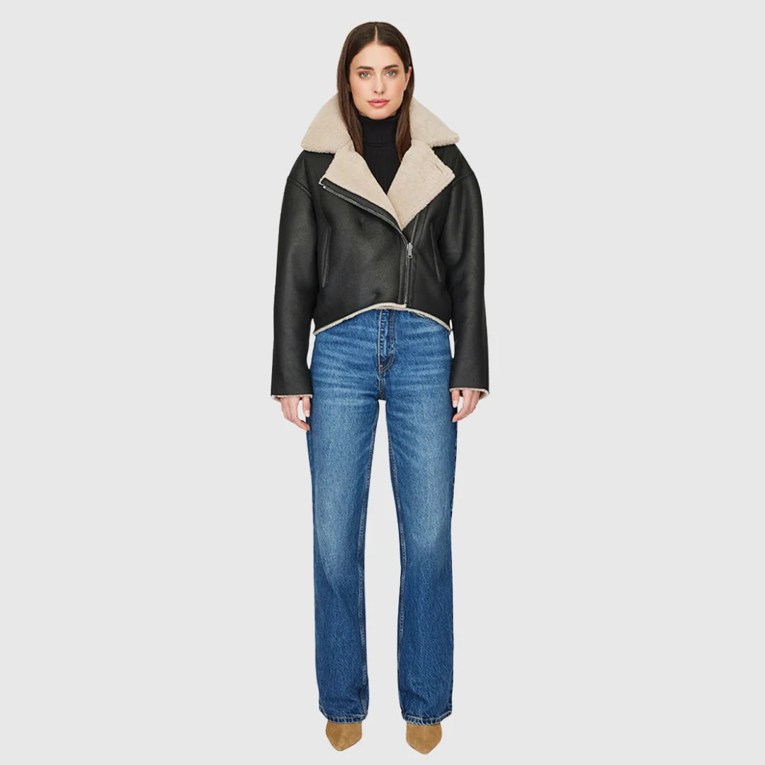 HiSO Aria Nappa Reversible Shearling Coat | Black Beige
