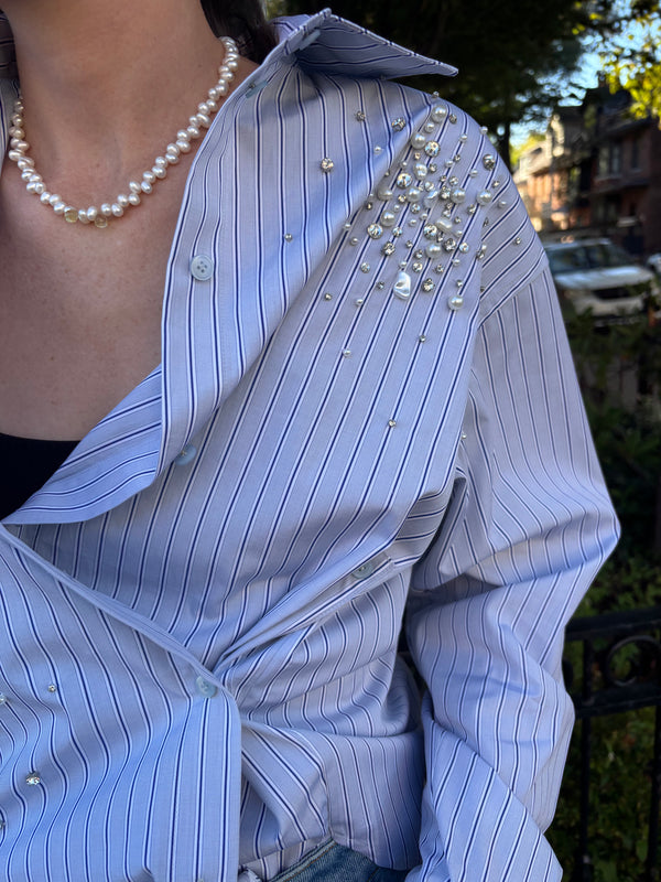 Des Phemmes Classic Shirt Embellished Grey Stripe