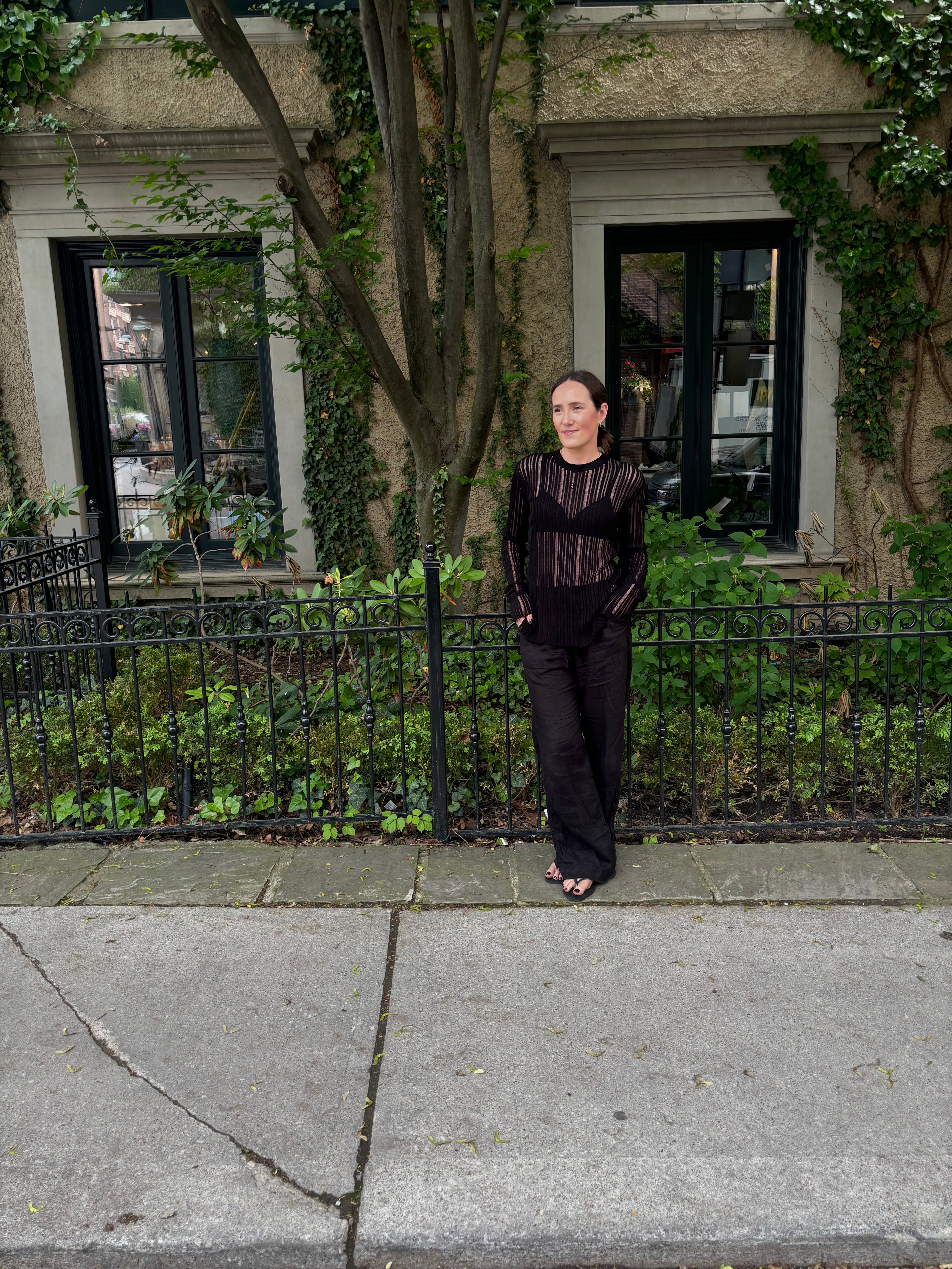 Des Phemmes Black Rib Knit Backless LS Top