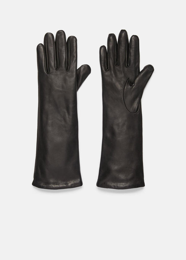 Vince Cashmere-Lined Black Leather Gloves