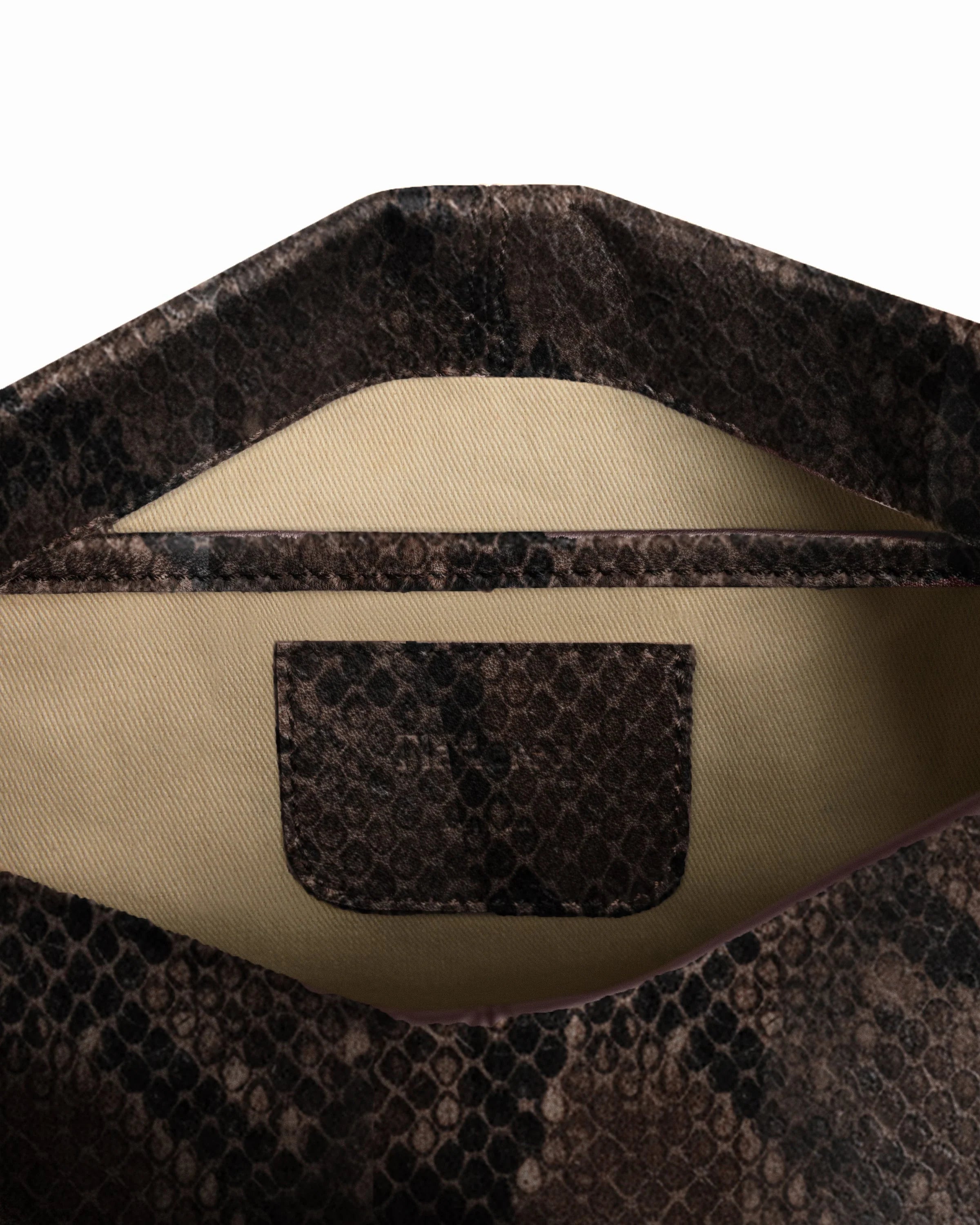 Flattered Clay Clutch Leather | Chocolate Snake Embossed