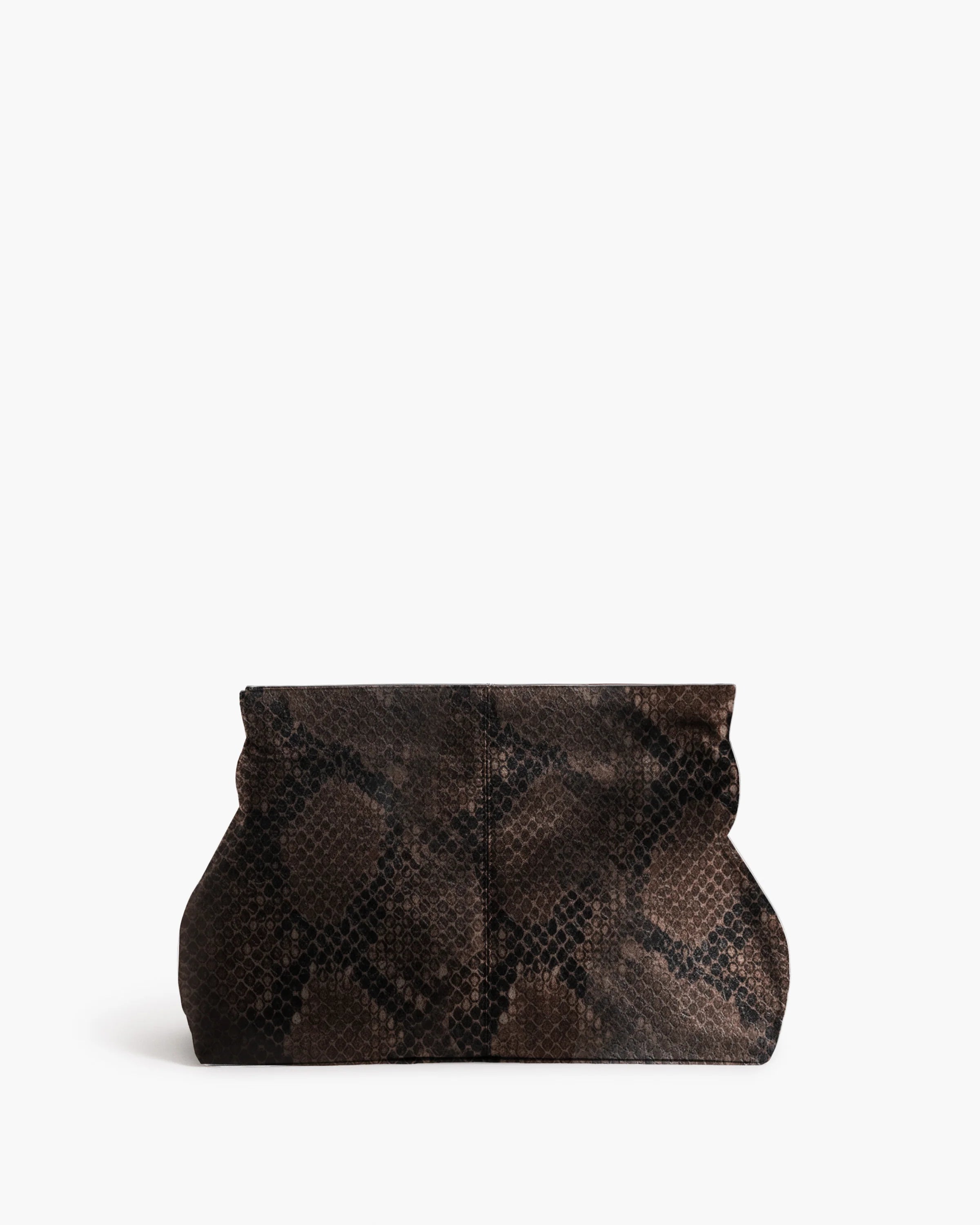 Flattered Clay Clutch Leather | Chocolate Snake Embossed