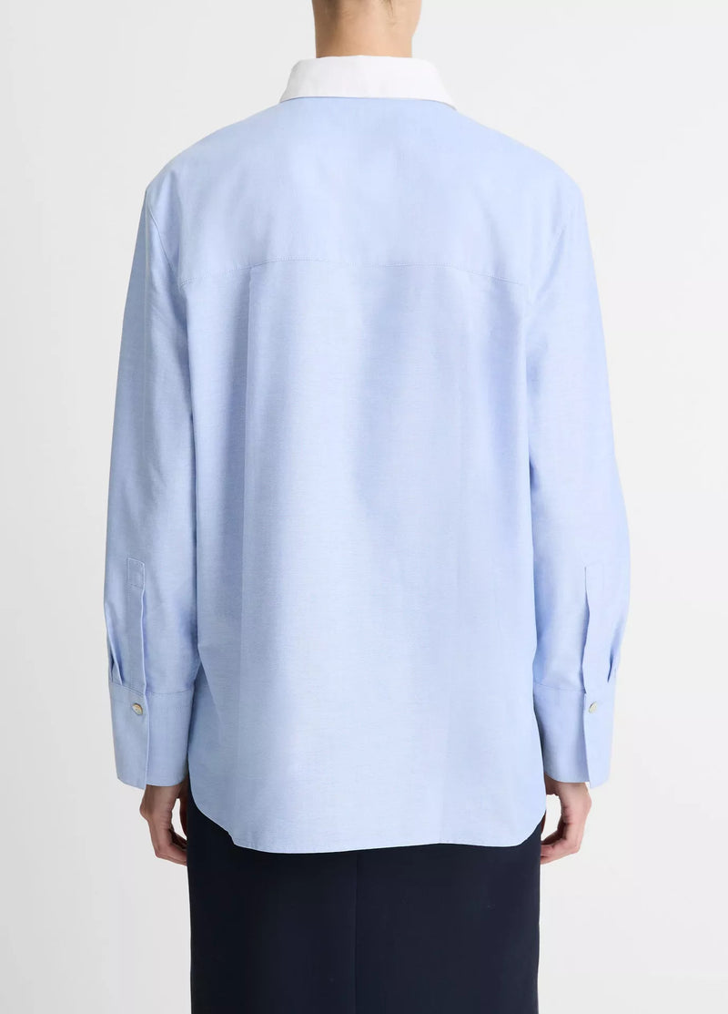 Vince Contrast Collar Blue Cotton Oxford Shirt