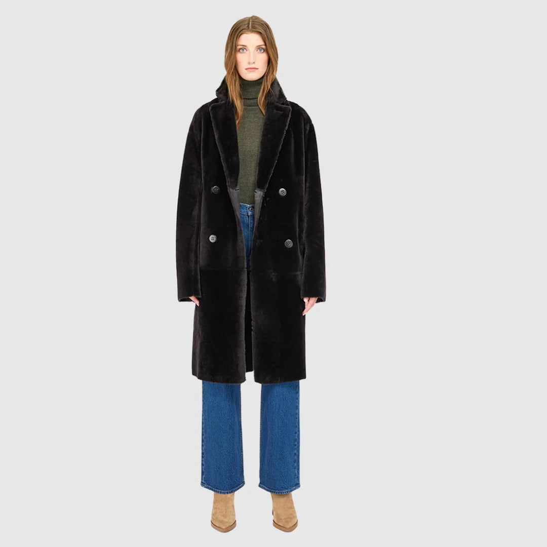 HiSO Elle Suede Reversible Shearling Coat | Cappuccino