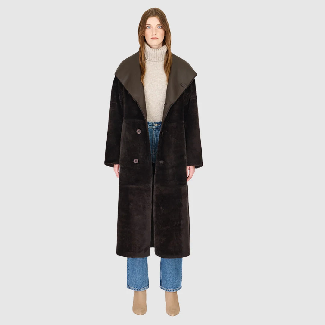 HiSO Meloni Nappa Reversible Hooded Shearling Coat | Chocolate