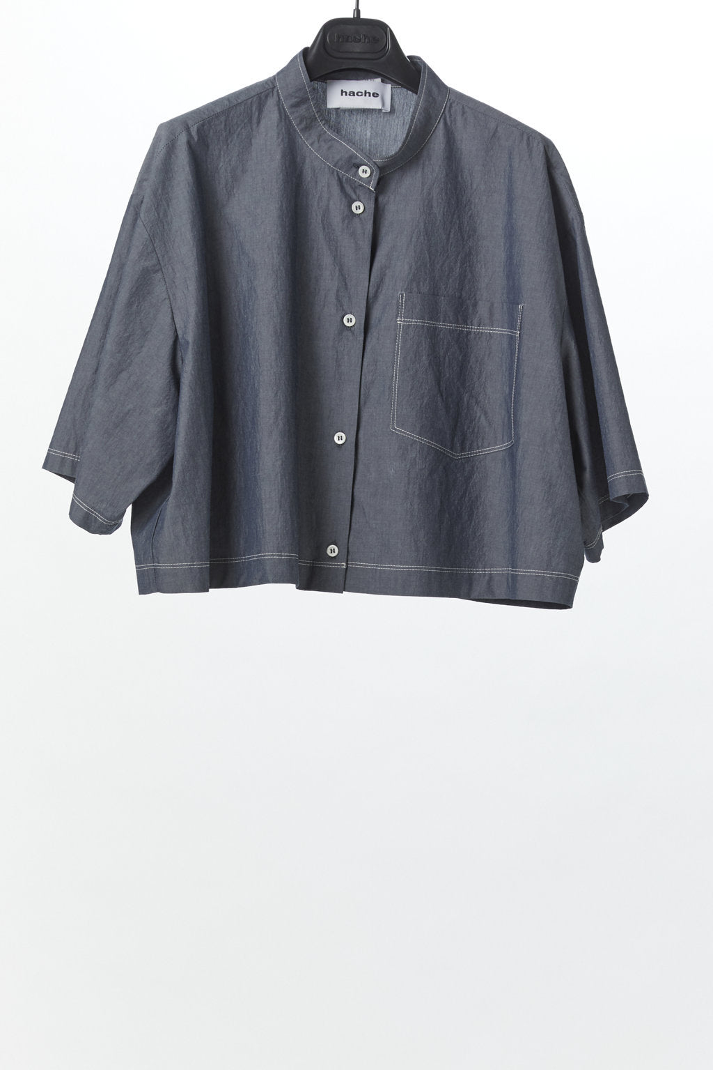 Hache Cropped Mood Shirt | Navy Chambray