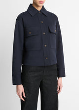 Vince Navy Knit Cotton Crop Jacket