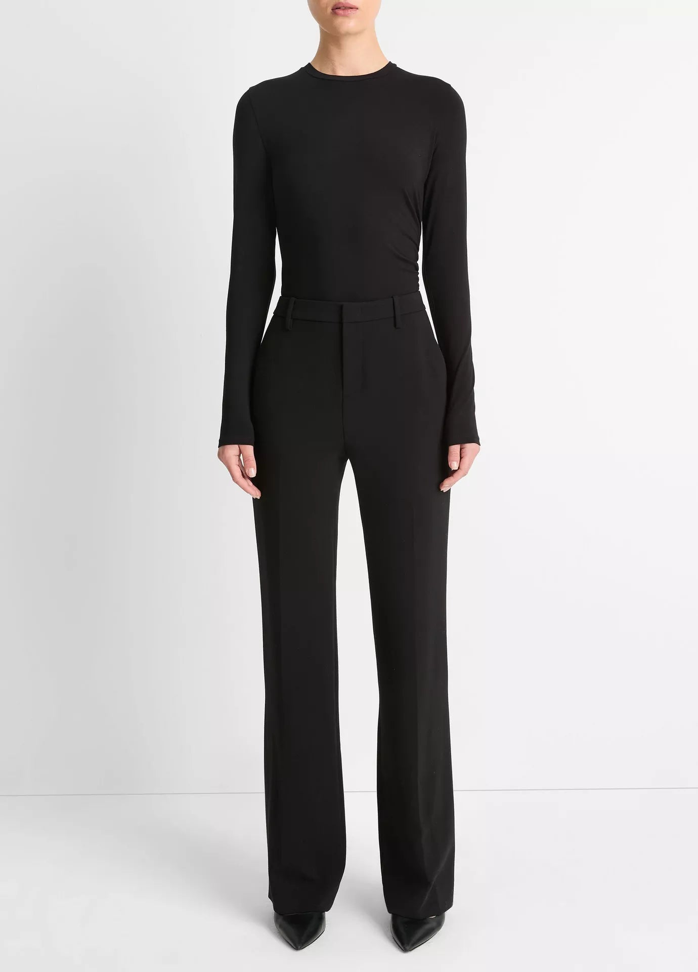 Vince Black Draped Long-Sleeve Crew Neck Top